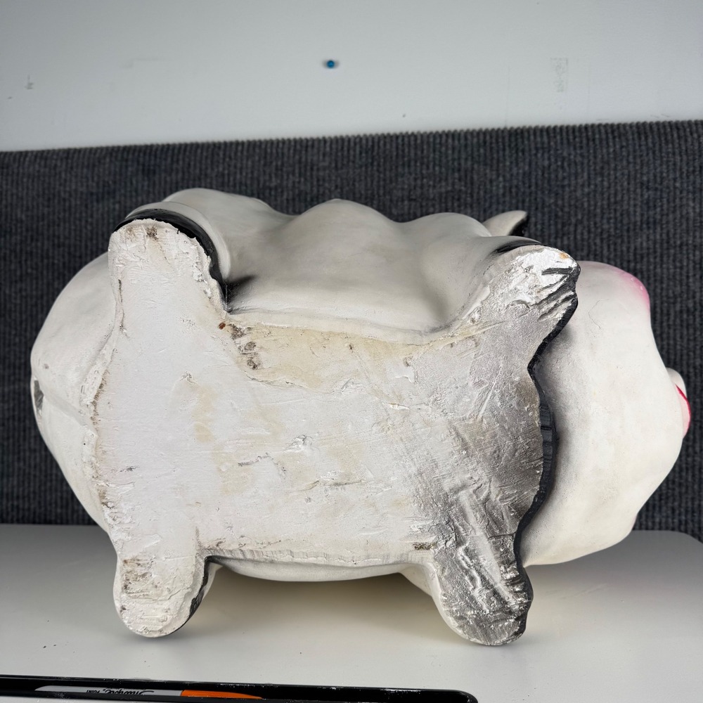 Vintage Large Ceramic Piggy Bank White Pink Floral Hand Painted MCM Kitsch XXL - Picture 15 of 15